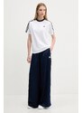 adidas Originals pantaloni de trening Adicolor Satin Wide Leg culoarea bleumarin, cu imprimeu, JD0881