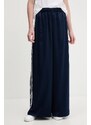 adidas Originals pantaloni de trening Adicolor Satin Wide Leg culoarea bleumarin, cu imprimeu, JD0881