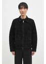 Filling Pieces geacă din piele întoarsă Leather Jacket Suede barbati, culoarea negru, de tranzitie, 75922791861