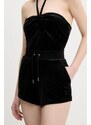 Juicy Couture pantaloni scurți de catifea EVE POCKET femei, culoarea negru, uni, medium waist, JCBHS224801